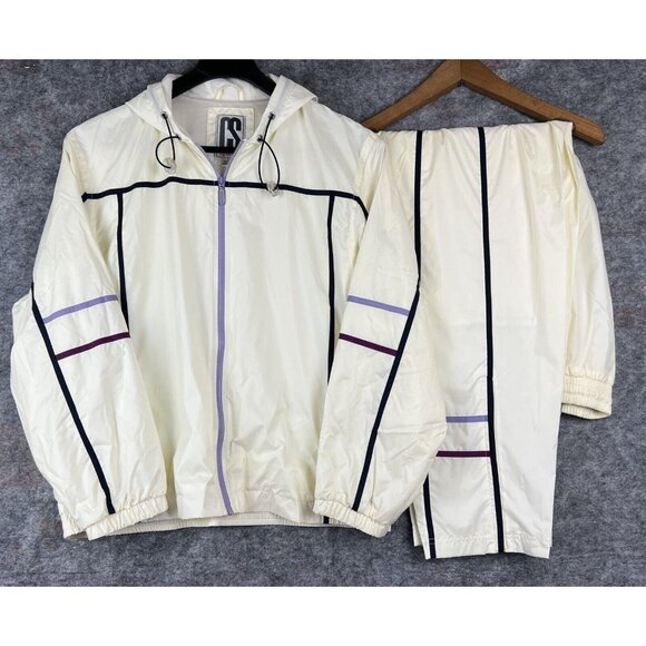 VTG Purple Track Suit Jacket Pants Jogging Hoodie Windbreaker CS Signature Large - Picture 1 of 13